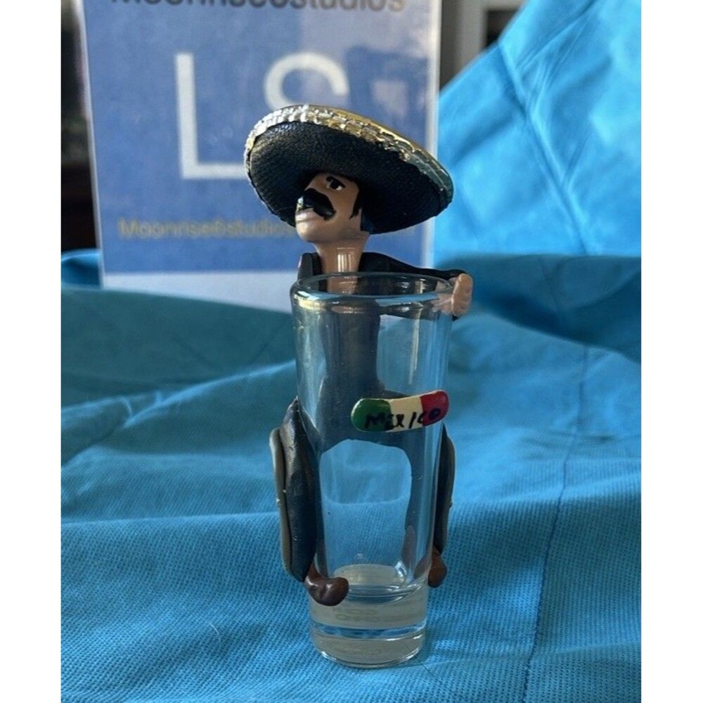 Mexican Themed Shot Glass with Sombrero Figure